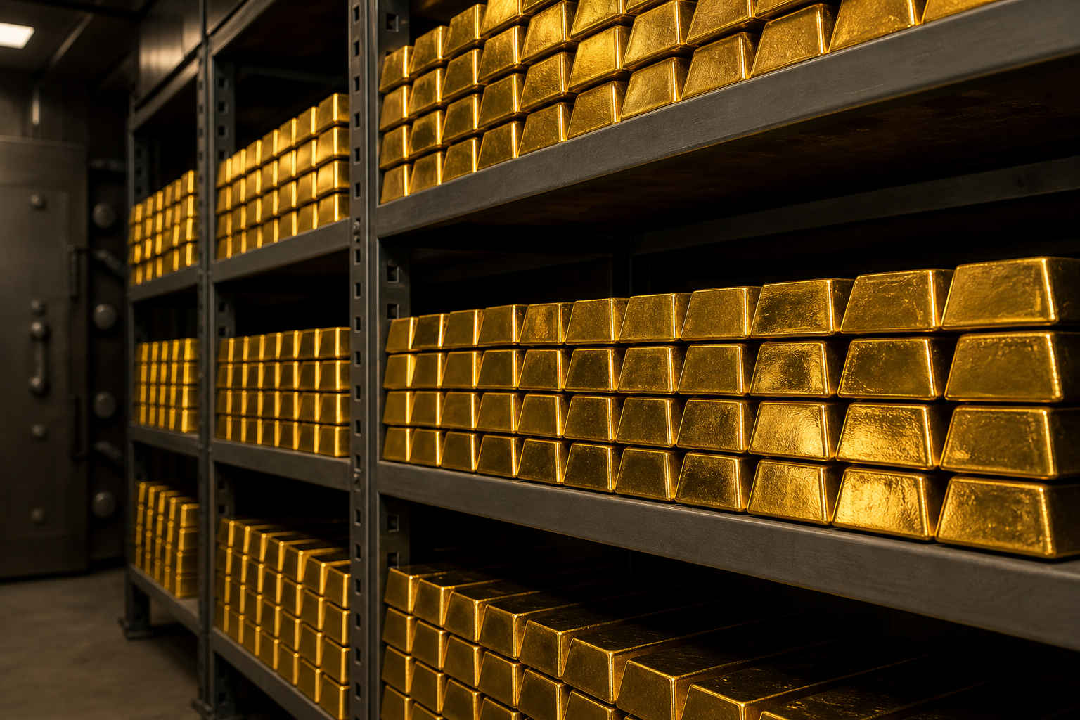 Gold bullion stored in a secure vault